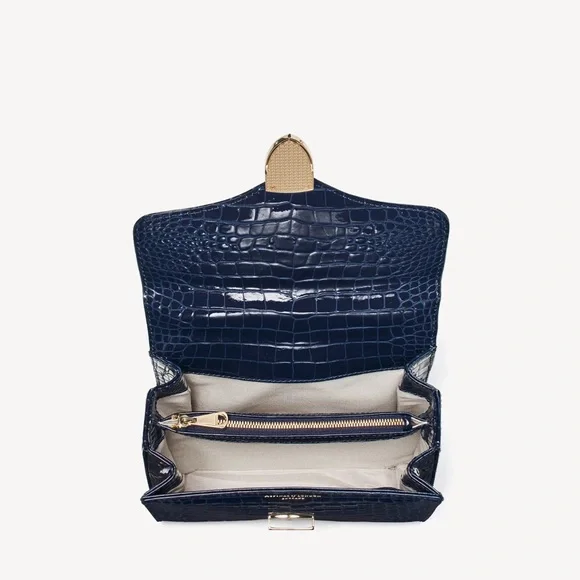 Aspinal of London Midi Mayfair Bag - Patent Croc with Chain Strap - Picture 5 of 5